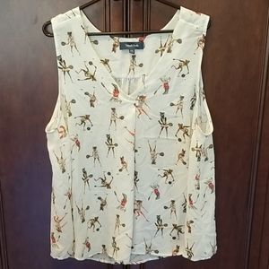 Ivory Animal Tennis Sleeveless Blouse Sz 2X